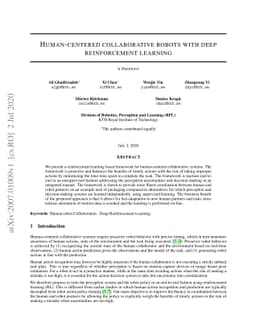 Human-centered collaborative robots with deep reinforcement learning
