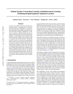 Student-Teacher Curriculum Learning via Reinforcement Learning:
  Predicting Hospital Inpatient Admission Location