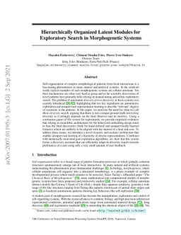 Hierarchically Organized Latent Modules for Exploratory Search in
  Morphogenetic Systems