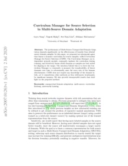 Curriculum Manager for Source Selection in Multi-Source Domain
  Adaptation
