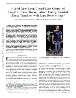 Hybrid Open-Loop Closed-Loop Control of Coupled Human-Robot Balance
  During Assisted Stance Transition with Extra Robotic Legs