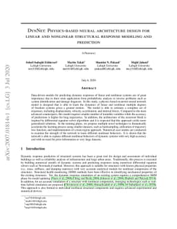 DynNet: Physics-based neural architecture design for linear and
  nonlinear structural response modeling and prediction