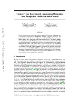 Unsupervised Learning of Lagrangian Dynamics from Images for Prediction
  and Control