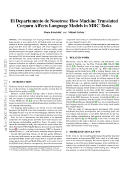 El Departamento de Nosotros: How Machine Translated Corpora Affects
  Language Models in MRC Tasks