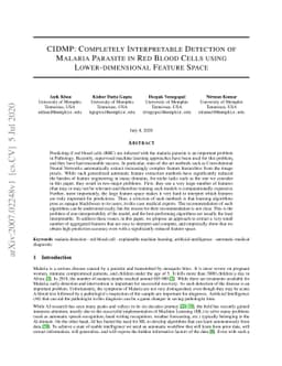 CIDMP: Completely Interpretable Detection of Malaria Parasite in Red
  Blood Cells using Lower-dimensional Feature Space