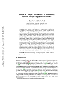 Simplicial Complex based Point Correspondence between Images warped onto
  Manifolds