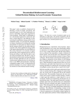 Decentralized Reinforcement Learning: Global Decision-Making via Local
  Economic Transactions