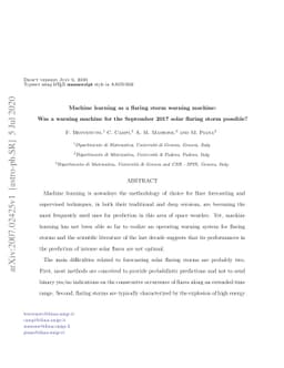 Machine learning as a flaring storm warning machine: Was a warning
  machine for the September 2017 solar flaring storm possible?