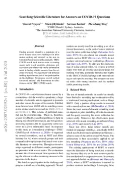 Searching Scientific Literature for Answers on COVID-19 Questions