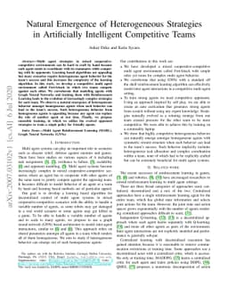 Natural Emergence of Heterogeneous Strategies in Artificially
  Intelligent Competitive Teams