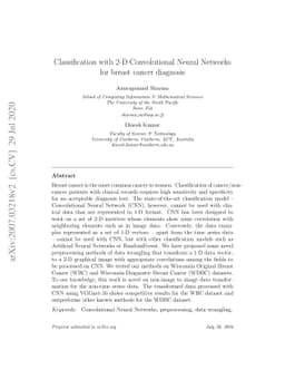 Classification with 2-D Convolutional Neural Networks for breast cancer
  diagnosis