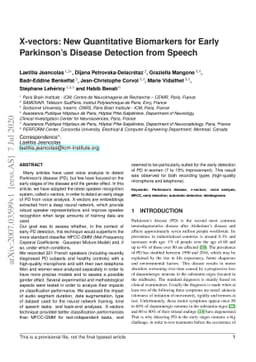 X-vectors: New Quantitative Biomarkers for Early Parkinson's Disease
  Detection from Speech