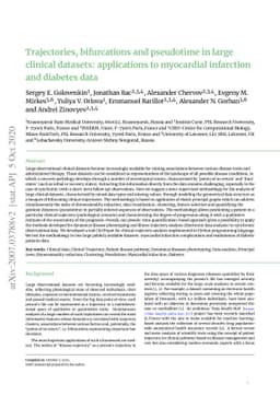 Trajectories, bifurcations and pseudotime in large clinical datasets:
  applications to myocardial infarction and diabetes data