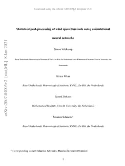 Statistical post-processing of wind speed forecasts using convolutional
  neural networks