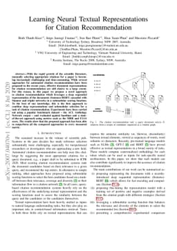 Learning Neural Textual Representations for Citation Recommendation