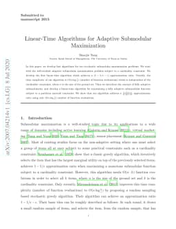Linear-Time Algorithms for Adaptive Submodular Maximization