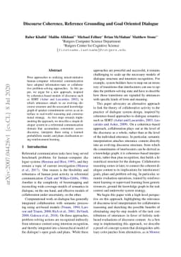 Discourse Coherence, Reference Grounding and Goal Oriented Dialogue