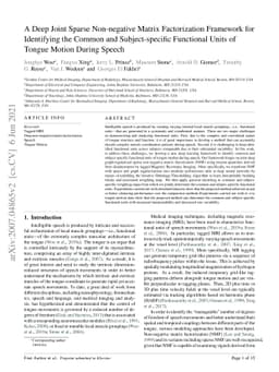 A Deep Joint Sparse Non-negative Matrix Factorization Framework for
  Identifying the Common and Subject-specific Functional Units of Tongue Motion
  During Speech