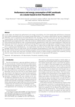 Performance and energy consumption of HPC workloads on a cluster based
  on Arm ThunderX2 CPU