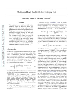 Multinomial Logit Bandit with Low Switching Cost