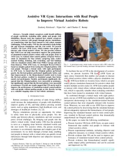 Assistive VR Gym: Interactions with Real People to Improve Virtual
  Assistive Robots