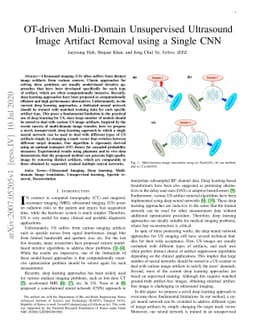 OT-driven Multi-Domain Unsupervised Ultrasound Image Artifact Removal
  using a Single CNN