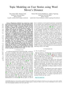 Topic Modeling on User Stories using Word Mover's Distance