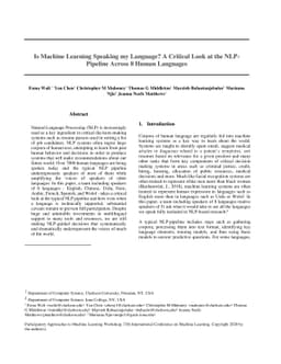 Is Machine Learning Speaking my Language? A Critical Look at the
  NLP-Pipeline Across 8 Human Languages