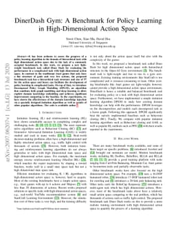 DinerDash Gym: A Benchmark for Policy Learning in High-Dimensional
  Action Space