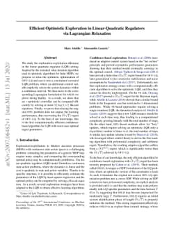 Efficient Optimistic Exploration in Linear-Quadratic Regulators via
  Lagrangian Relaxation