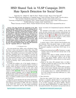 HSD Shared Task in VLSP Campaign 2019:Hate Speech Detection for Social
  Good