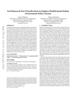 An Enhanced Text Classification to Explore Health based Indian
  Government Policy Tweets