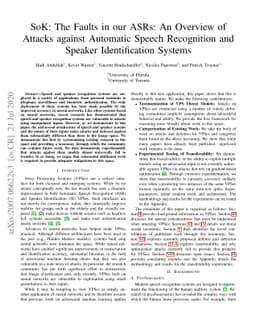 SoK: The Faults in our ASRs: An Overview of Attacks against Automatic
  Speech Recognition and Speaker Identification Systems