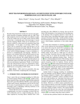 Deep Transformer based Data Augmentation with Subword Units for
  Morphologically Rich Online ASR