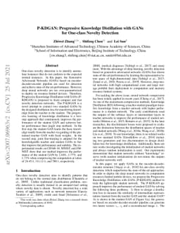 P-KDGAN: Progressive Knowledge Distillation with GANs for One-class
  Novelty Detection