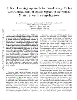 A Deep Learning Approach for Low-Latency Packet Loss Concealment of
  Audio Signals in Networked Music Performance Applications