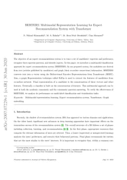 BERTERS: Multimodal Representation Learning for Expert Recommendation
  System with Transformer
