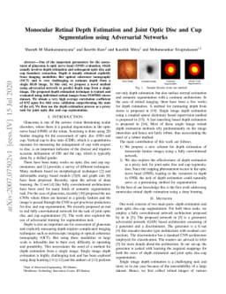 Monocular Retinal Depth Estimation and Joint Optic Disc and Cup
  Segmentation using Adversarial Networks