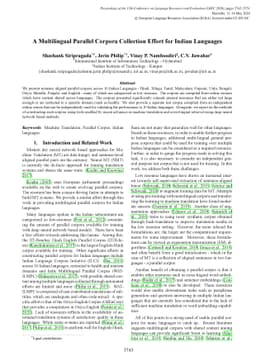 A Multilingual Parallel Corpora Collection Effort for Indian Languages