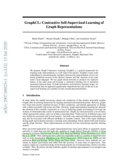 GraphCL: Contrastive Self-Supervised Learning of Graph Representations