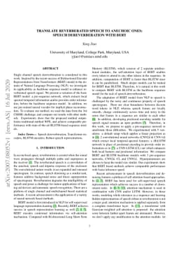 Translate Reverberated Speech to Anechoic Ones: Speech Dereverberation
  with BERT