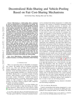 Decentralized Ride-Sharing and Vehicle-Pooling Based on Fair
  Cost-Sharing Mechanisms