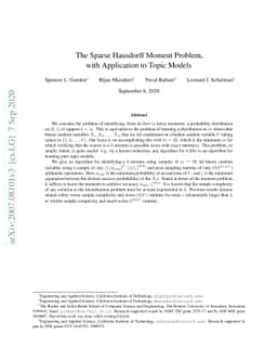 The Sparse Hausdorff Moment Problem, with Application to Topic Models