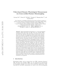 Video-based Remote Physiological Measurement via Cross-verified Feature
  Disentangling