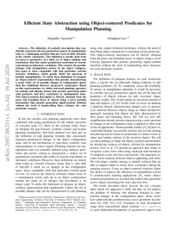 Efficient State Abstraction using Object-centered Predicates for
  Manipulation Planning