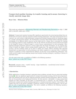 Unsupervised machine learning via transfer learning and k-means
  clustering to classify materials image data