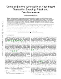 Denial-of-Service Vulnerability of Hash-based Transaction Sharding:
  Attack and Countermeasure