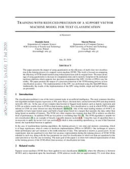 Training with reduced precision of a support vector machine model for
  text classification