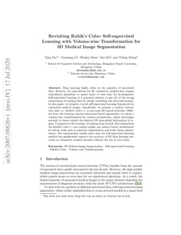 Revisiting Rubik's Cube: Self-supervised Learning with Volume-wise
  Transformation for 3D Medical Image Segmentation