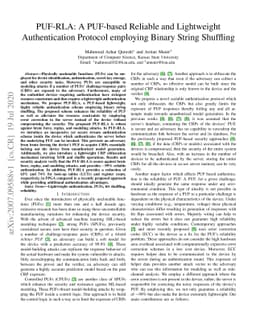 PUF-RLA: A PUF-based Reliable and Lightweight Authentication Protocol
  employing Binary String Shuffling
